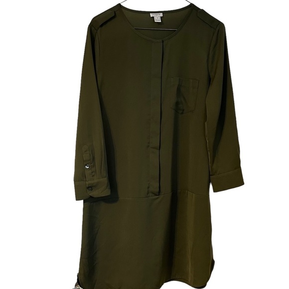 J Crew Shift Shirt Dress Dark Olive Green Hidden Button Front Closure Size 4 - Picture 1 of 9